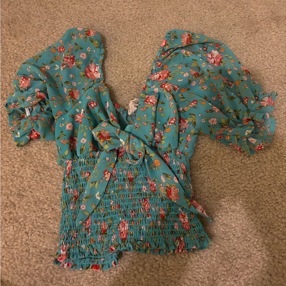 Small Teal Short Sleeve Blouse